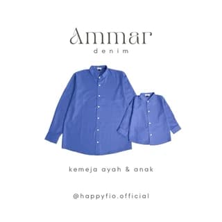 Kemeja Koko Couple Ayah Anak Lengan Panjang Warna Blue Denim By Happyfio
